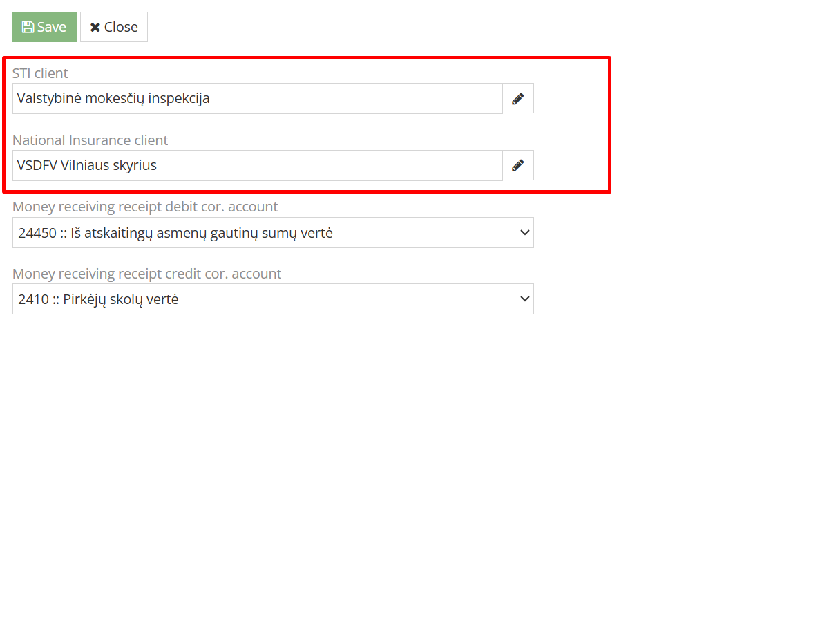 VMI and SODRA client assignment in accounting settings
